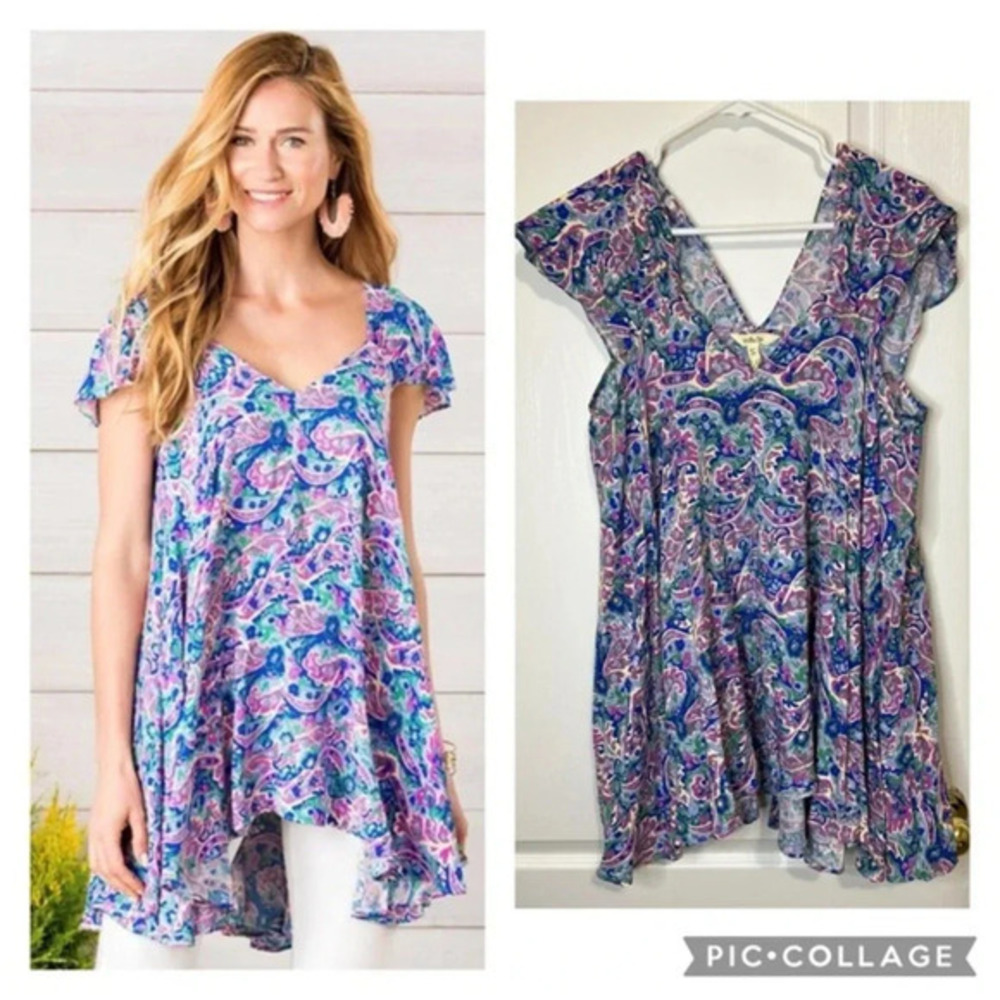 Matilda Jane IN THE MAZE TOP Paisley V-Neck Flowy Tunic top size L